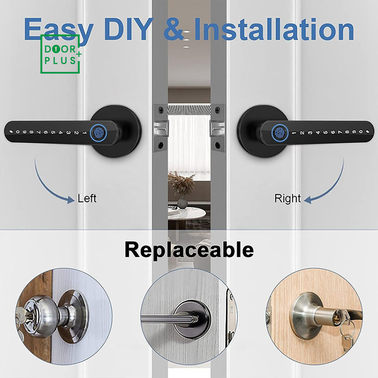 Doorplus Electronic Biometric Intelligent Home Zinc Alloy Fingerprint Lock Password Handle Lever Smart Door Lock