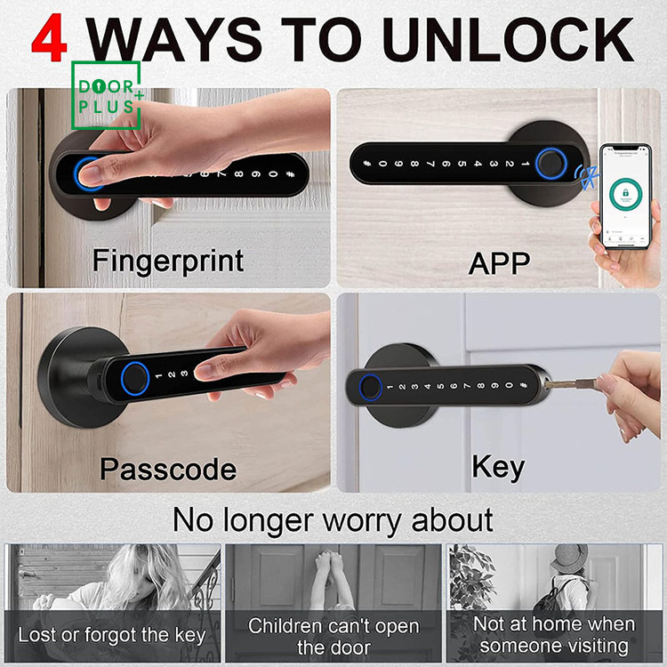 Doorplus Electronic Biometric Intelligent Home Zinc Alloy Fingerprint Lock Password Handle Lever Smart Door Lock