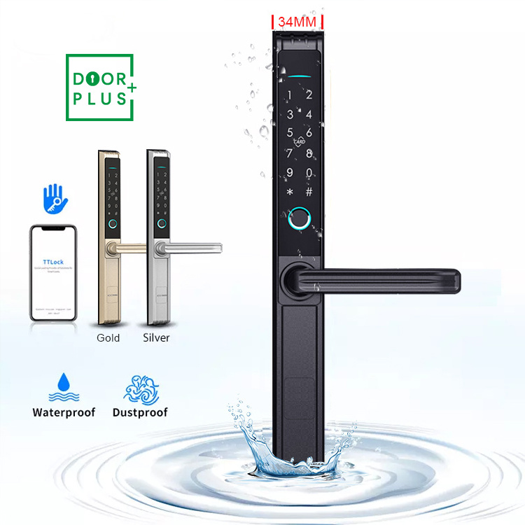 Doorplus Waterproof Digital Biometric Handle Fingerprint Smart Gate Lock Ttlock APP Zinc Alloy Sliding Smart Door Lock