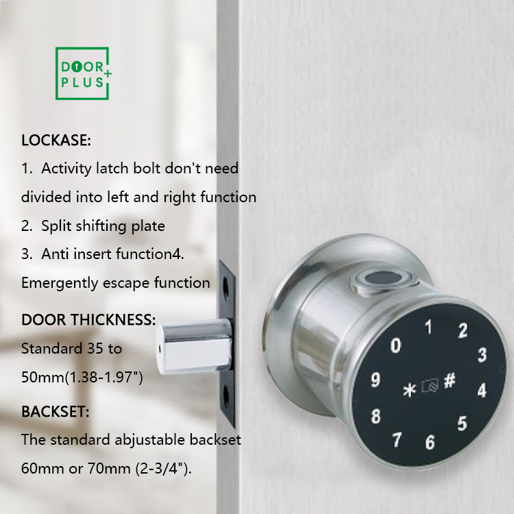 Doorplus Smart Biometric Fingerprint Round Knob Lock Fingerprint Electronic Door Lock Bluetooth Waterproof Smart Lock