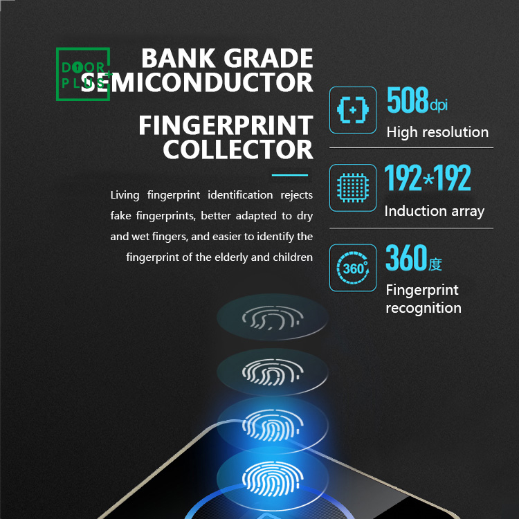 Doorplus Electronic Digital Fingerprint Key Card Door Lock Smart Fingerprint Glass Lock For Sliding Glass Door