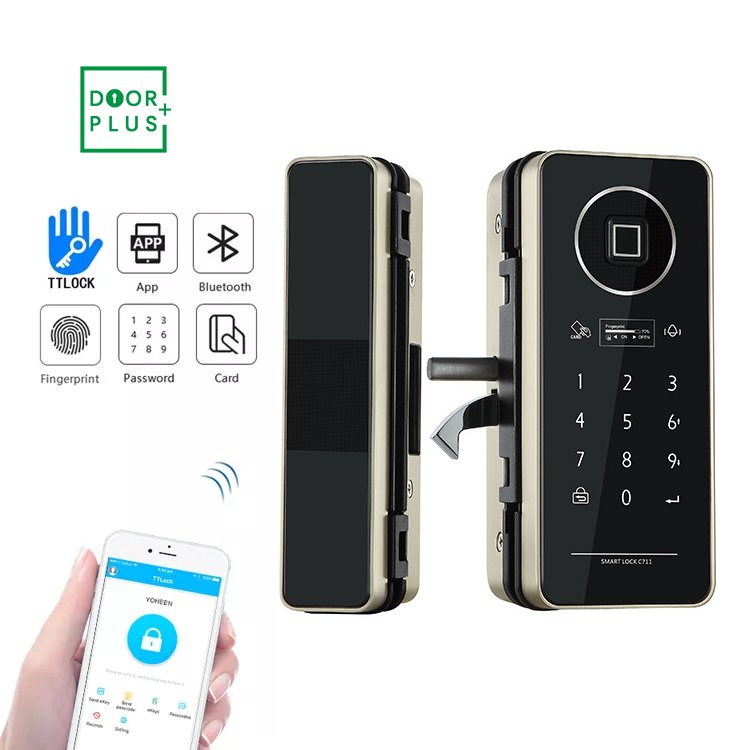 Doorplus Electronic Digital Fingerprint Key Card Door Lock Smart Fingerprint Glass Lock For Sliding Glass Door