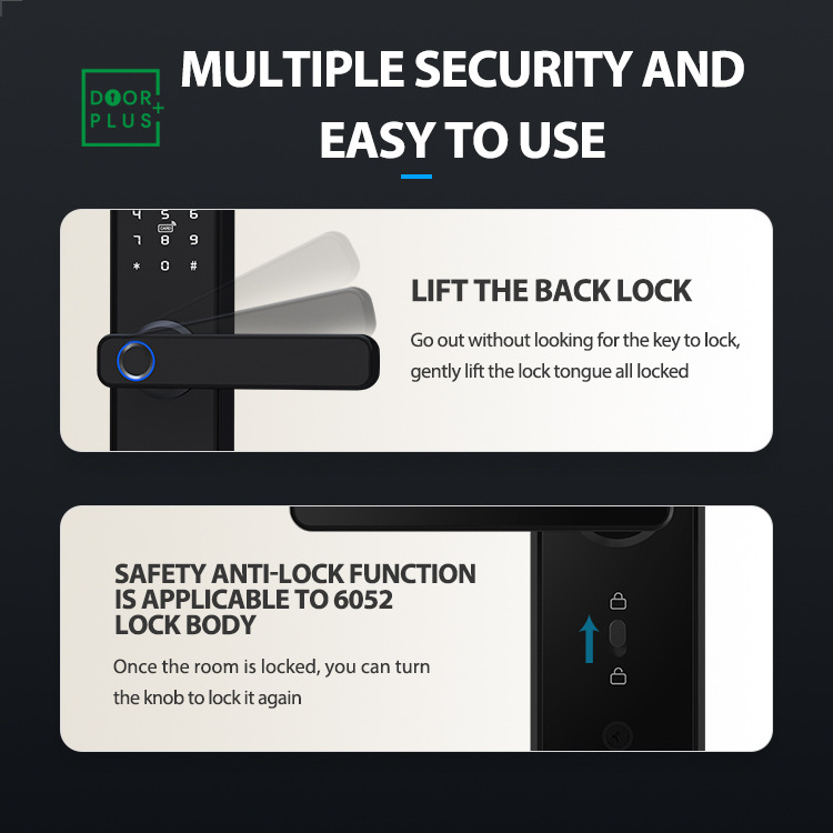 Doorplus Waterproof Tuya Wifi Electronic Smart Door Lock Biometric Lock Fingerprint Digital Keyless Smart Door Handle Lock