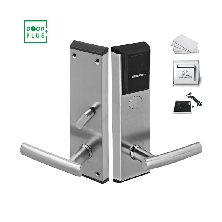 Doorplus Commercial Stainless Steel Smart Card Hotel Door Lock System Keyless Smart Handle Door Lock