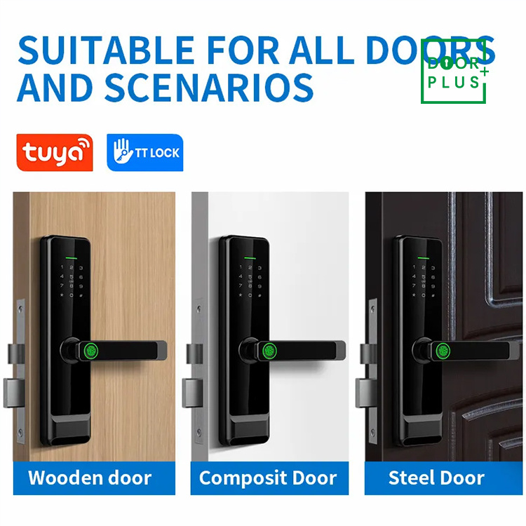 Doorplus Waterproof Smart Lock WIFI App Control Biometric Smart Door Lock Fingerprint Digital Handle Keyless Smart Door Lock