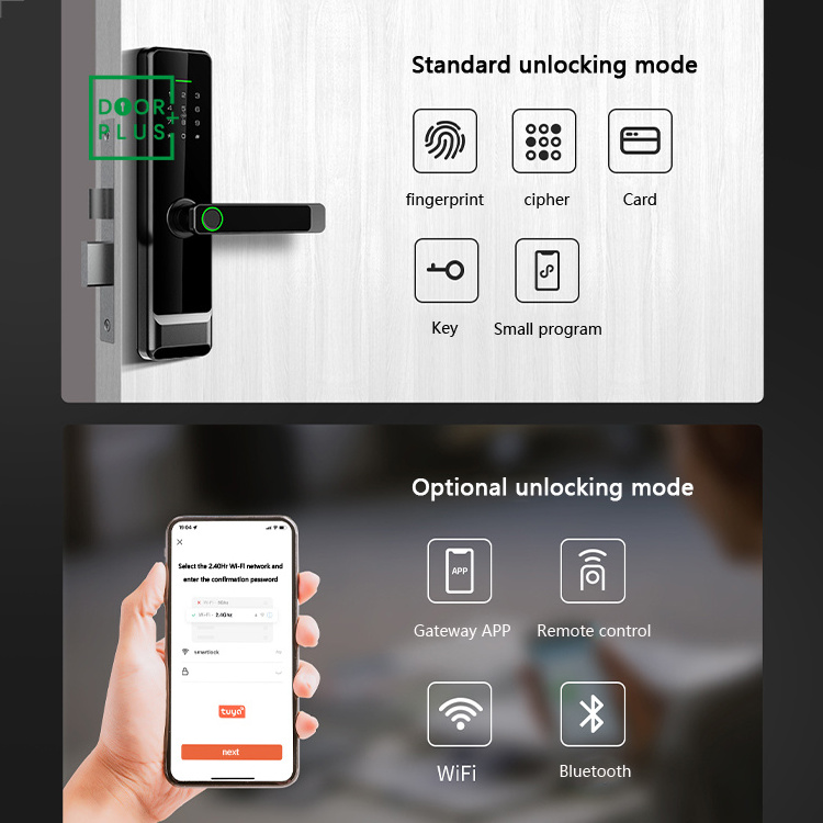 Doorplus High Security Electric Digital Rfid Card Fingerprint Nfc Smart Door Lock With Tuya App Smart Lock Door Handle