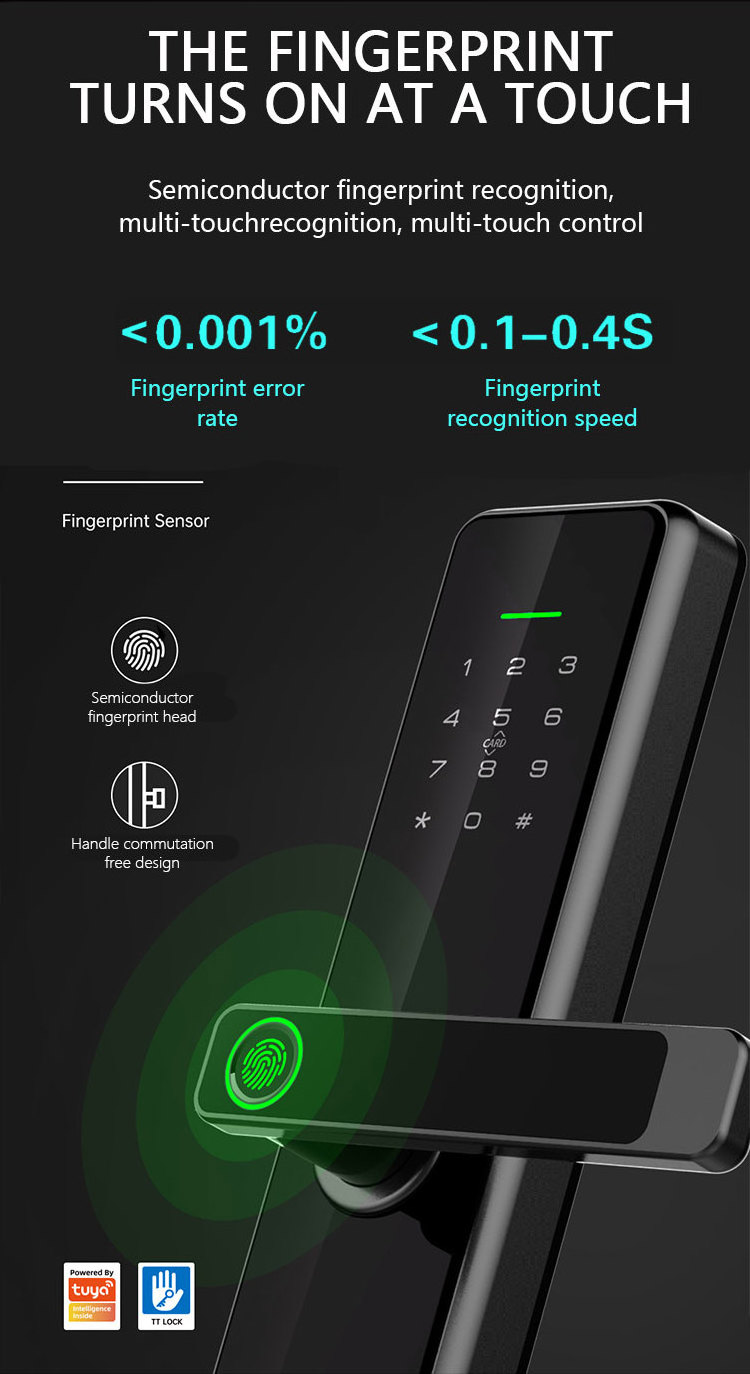 Doorplus High Security Electric Digital Rfid Card Fingerprint Nfc Smart Door Lock With Tuya App Smart Lock Door Handle