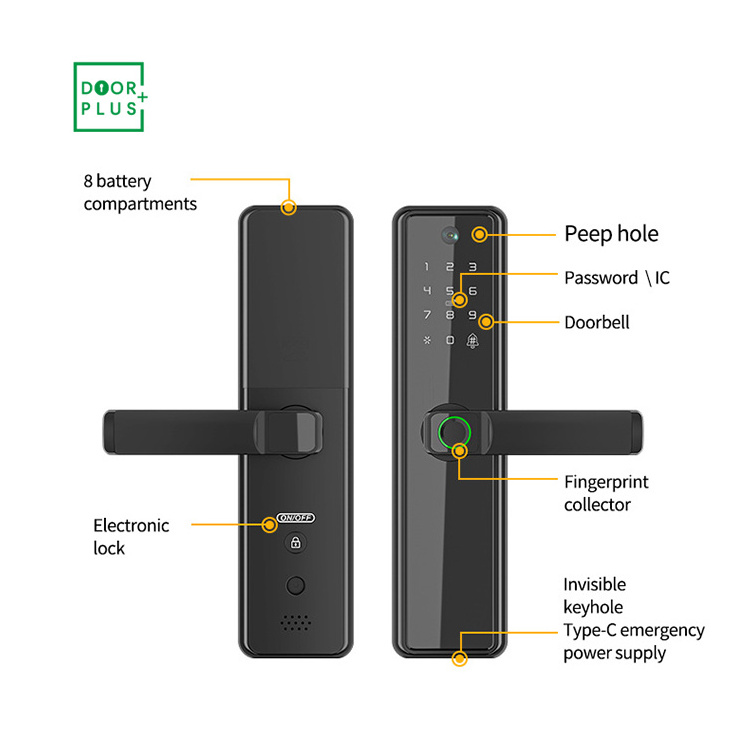 Doorplus Tuya Smart Fingerprint Digital Password Keyless Apartment Home Room Lock APP Smart Door Lock