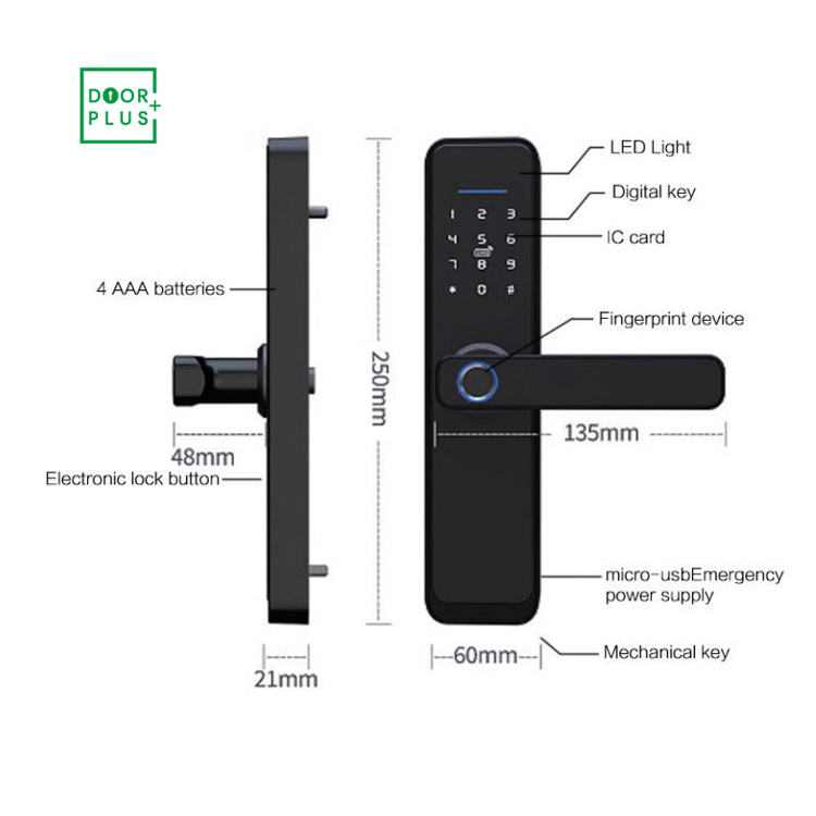 Doorplus Door Lock Fingerprint Keyless Smart Door Handle Lock With TUYA WIFI Bluetooth TTLock Zigbee Smart Lock