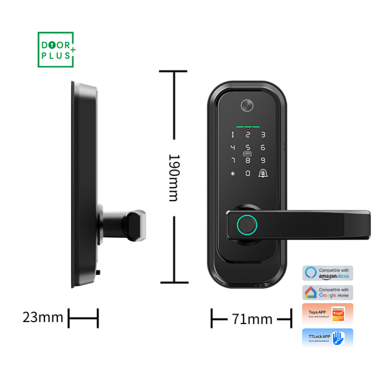 Doorplus High Security Fingerprint Deadbolt Lock TTlock Tuya APP Electric Bolt Digital NFC Password Keyless WiFi Smart Door Lock