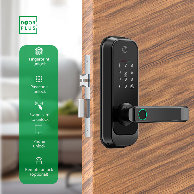 Doorplus High Security Fingerprint Deadbolt Lock TTlock Tuya APP Electric Bolt Digital NFC Password Keyless WiFi Smart Door Lock