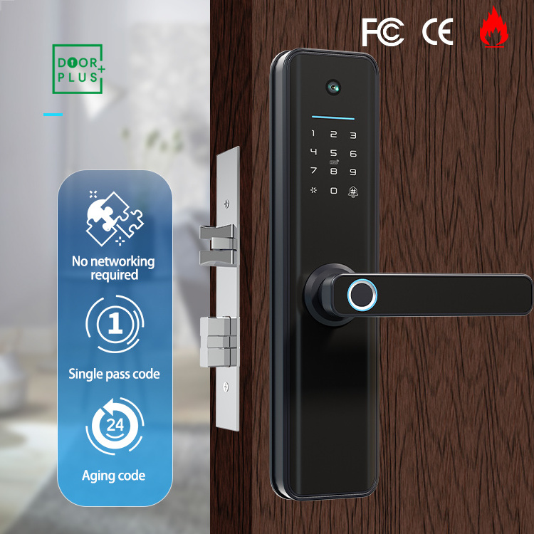 Doorplus Smart Lock Handle Biometric Fingerprint Security Smart Rim Door Lock Tuya Smart Door Lock with camera For Wooden door