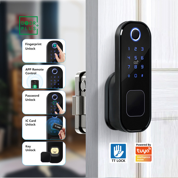 Doorplus Waterproof Smart Electric Rim Lock with Tuya APP Control WIFI Outdoor Gate Door Fingerprint Smart Lock