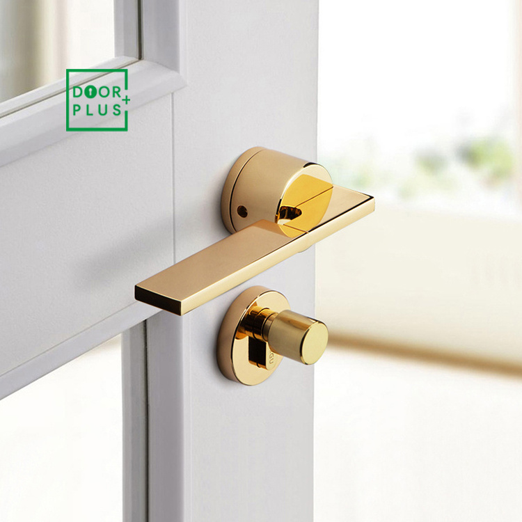 Doorplus Modern Simple Gold Lever Door Handles For Interior Furniture Doors Bedroom Door Handle Lock