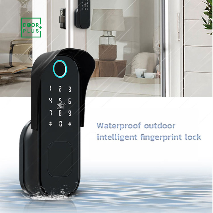 Doorplus Waterproof Smart Electric Rim Lock with Tuya APP Control WIFI Outdoor Gate Door Fingerprint Smart Lock