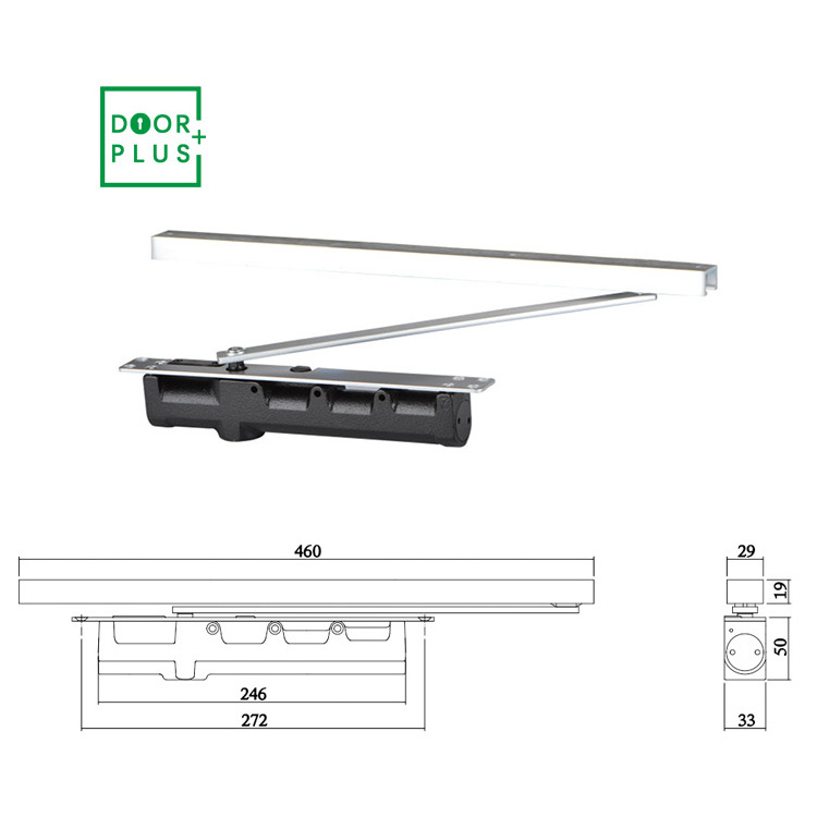 Doorplus Adjustable Power Hold-open CAM Cast Iron Concealed and Exposed Slide Rail Installation Door Closer