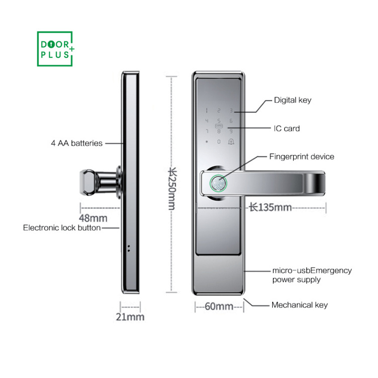 Doorplus Home security Wifi Digital Tuya Smart Lock Fingerprint Electric Door Lock Keyless Smart Door Handle Lock