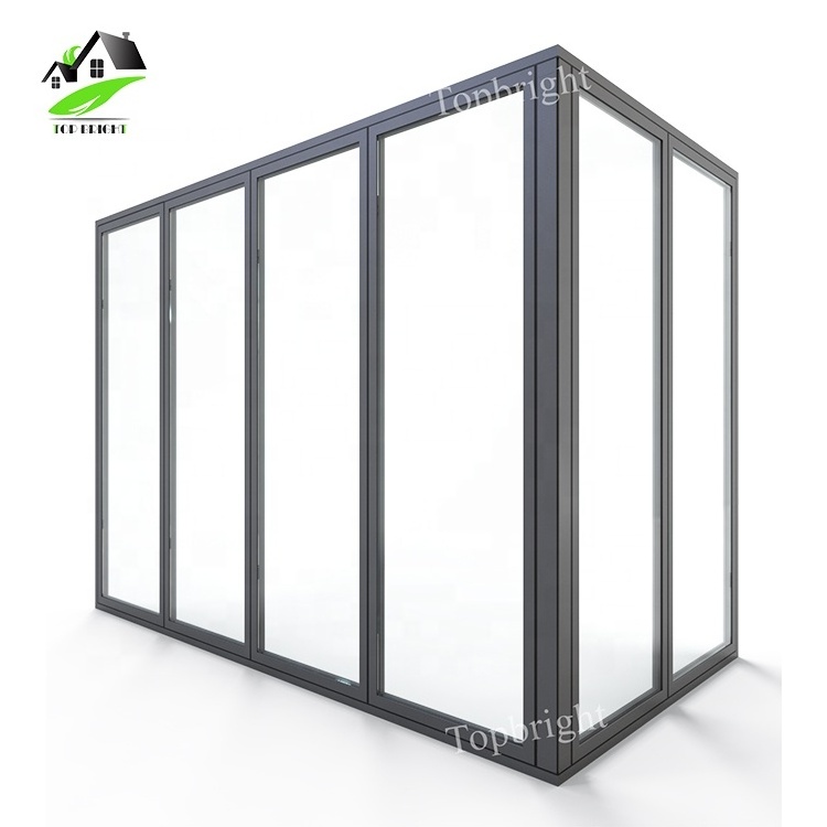 Vertical accordion exterior bifold door patio aluminum alloy bi folding sliding glass door