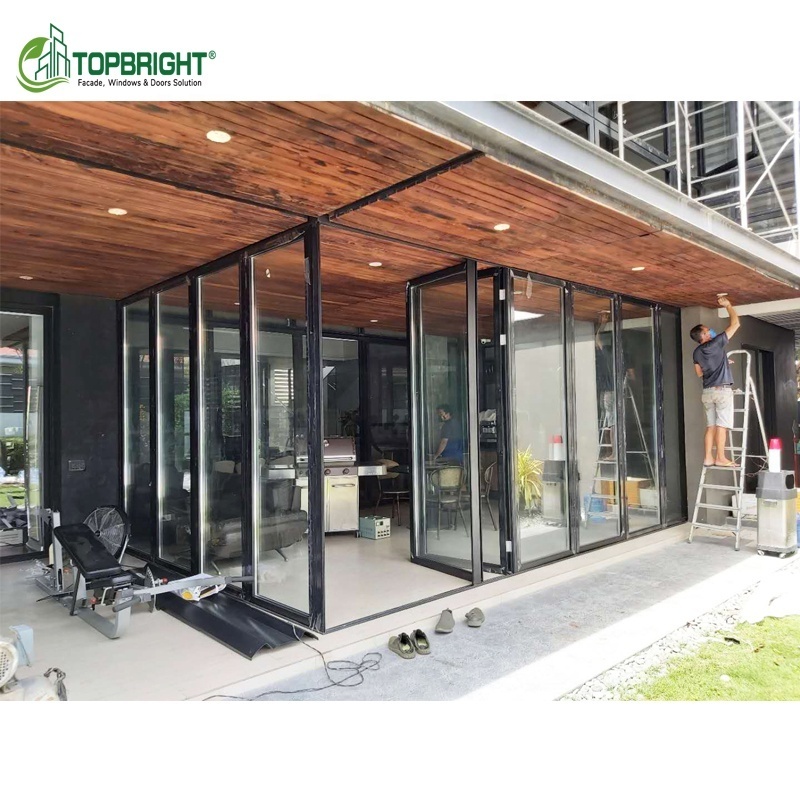 Double Vertical Sliding Accordion Folding Door System Design Waterproof Glass Foldable Aluminum Modern Bifold Doors