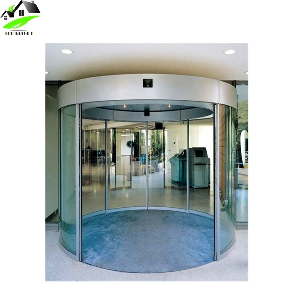 Commercial exterior slide curved security glass tempered automatic aluminium sliding door