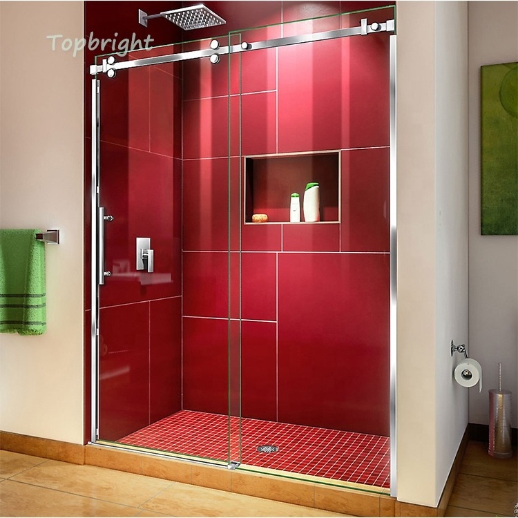 Factory cost waterproof frameless double panels sliding tempered glass shower door