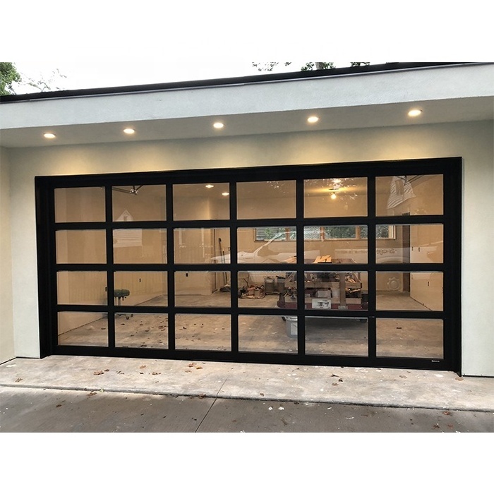 Customized villa modern design aluminum tempered automatic glass garage doors for homes