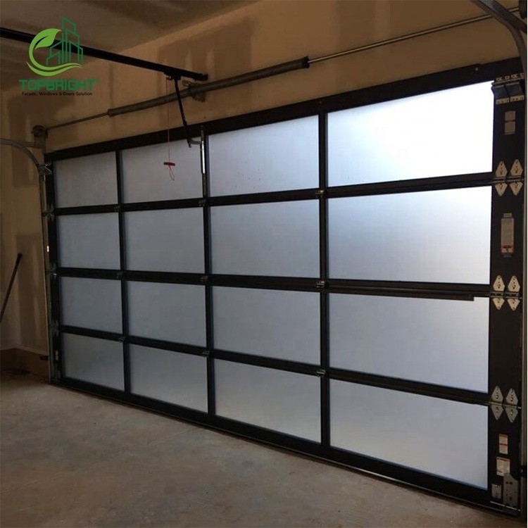 Customized villa modern design aluminum tempered automatic glass garage doors for homes