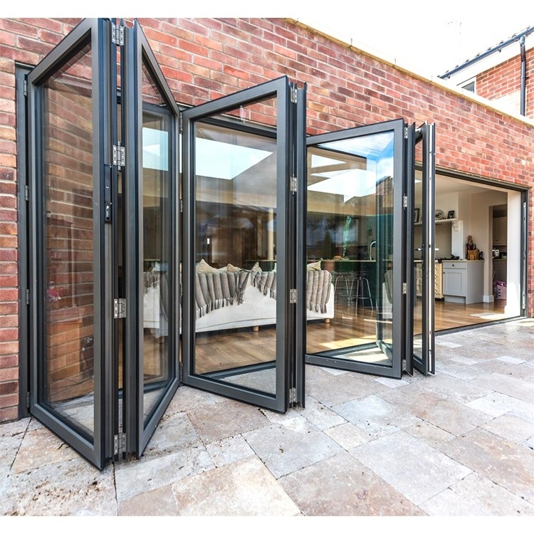 Double Vertical Sliding Accordion Folding Door System Design Waterproof Glass Foldable Aluminum Modern Bifold Doors