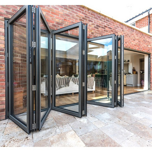 Double Vertical Sliding Accordion Folding Door System Design Waterproof Glass Foldable Aluminum Modern Bifold Doors