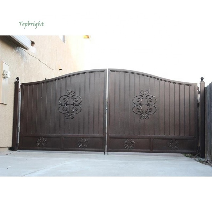 Courtyard decorative metal outdoor main entrance retractable safety swing driveway gate