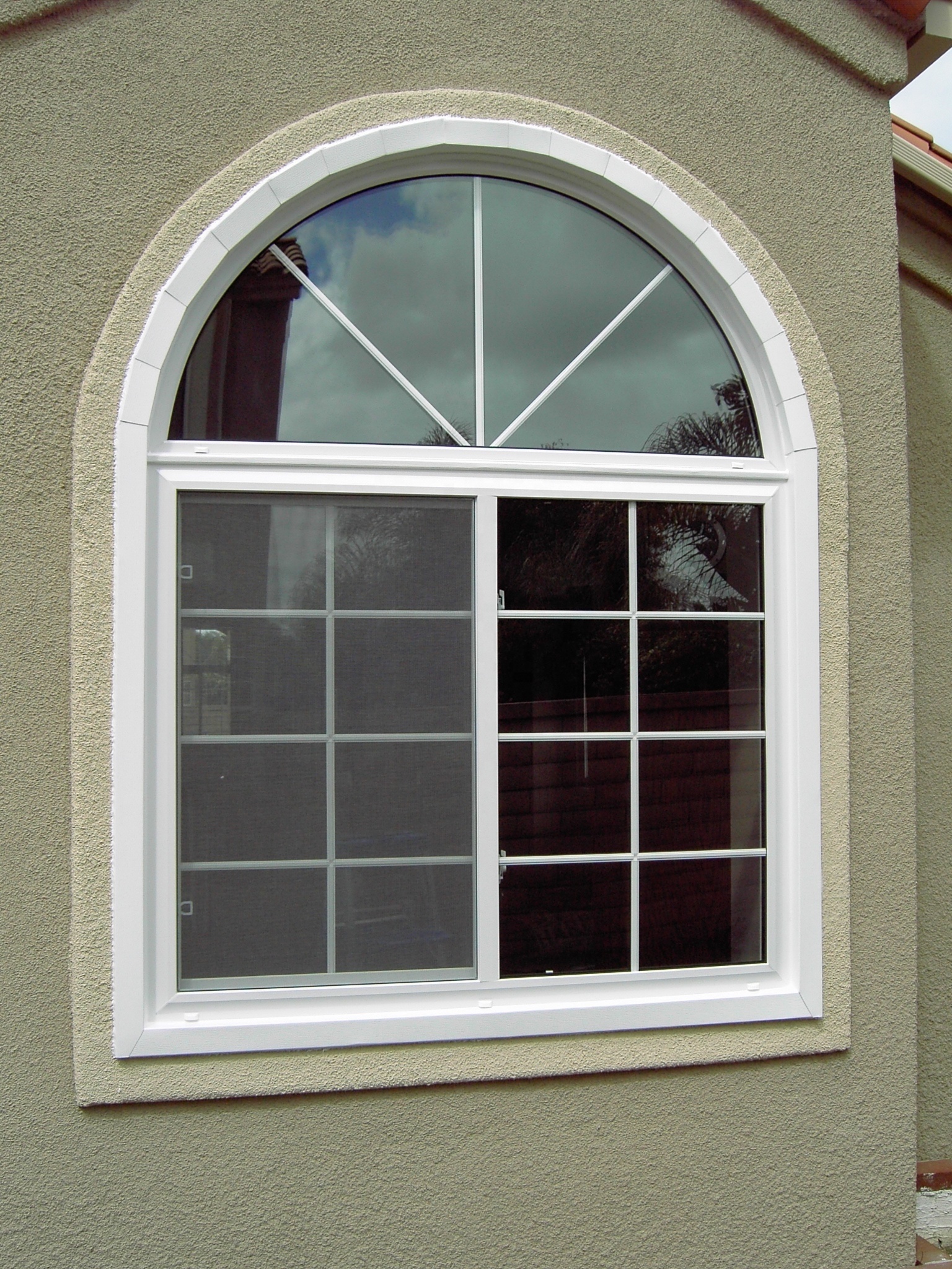 American hot style french window glass top round grid Aluminum Alloy arch swing out casement window