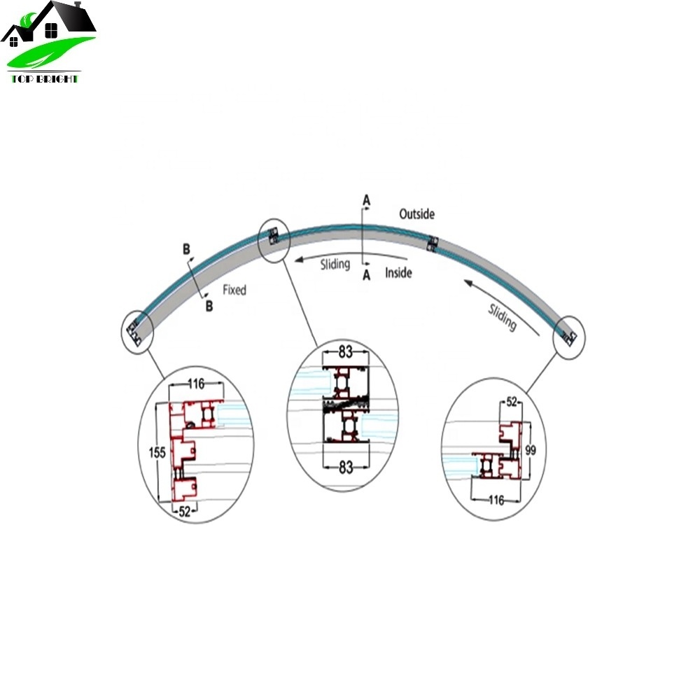 Commercial exterior slide curved security glass tempered automatic aluminium sliding door