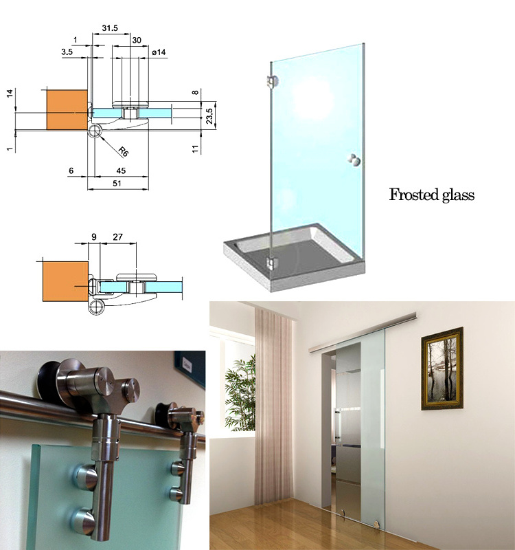 Factory price sliding glass frame accordion barn shower doors with aluminum door hardware