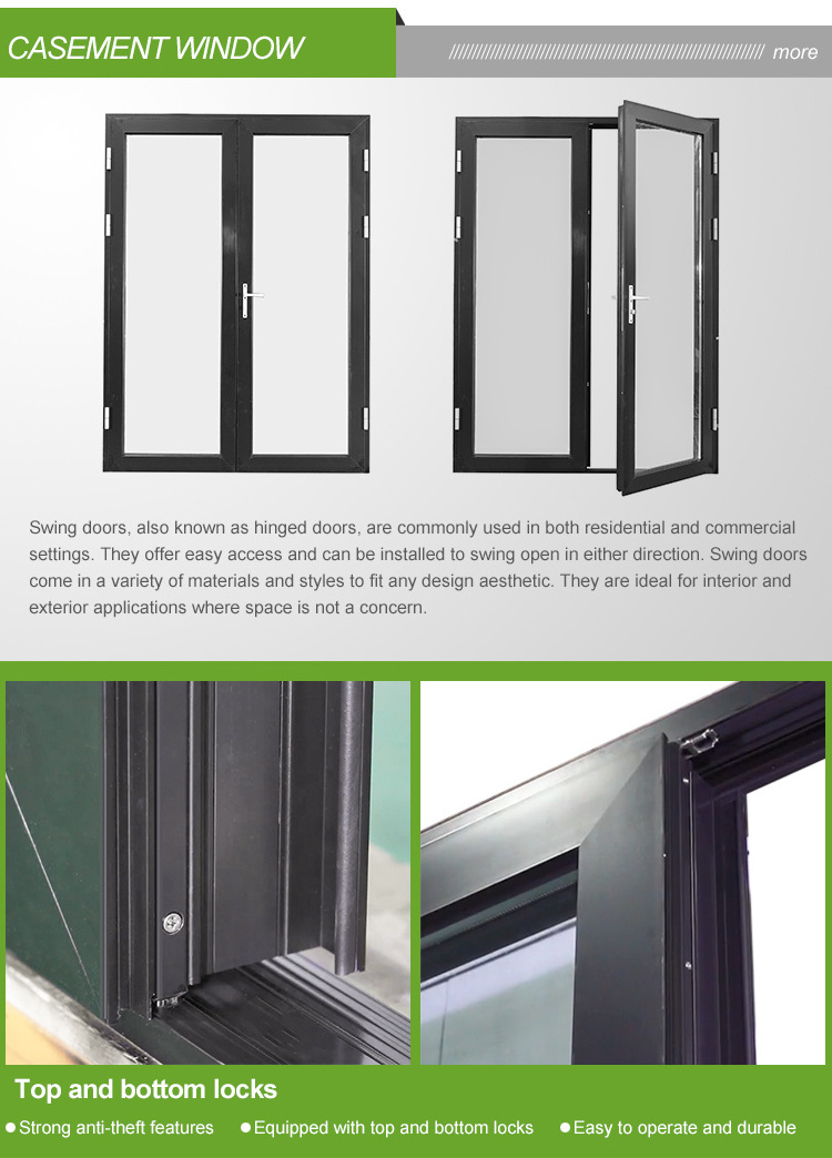 Modern Luxury French Doors Exterior Swing Hinges Door Patio Soundproof Aluminium Casement Door