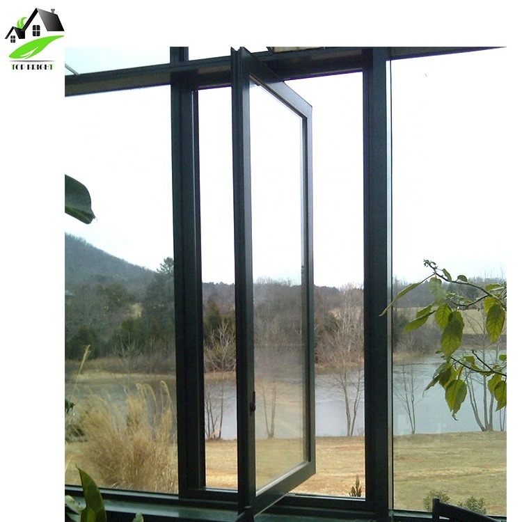 Aluminium Frame Vertical Pivot Window Aluminum 3 Panel Tempered Glass Balcony Window