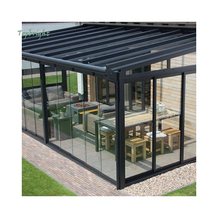 Front porch portable sunroom 4 season clear glass backyard slant solarium sunroom kit