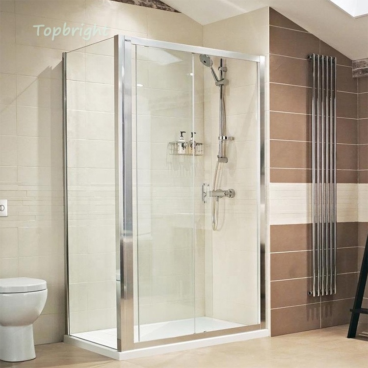 Factory cost waterproof frameless double panels sliding tempered glass shower door