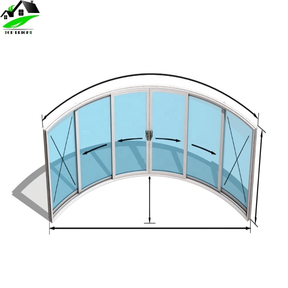 Commercial exterior slide curved security glass tempered automatic aluminium sliding door