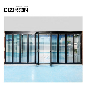 Doorwin flat exterior door foldable glass doors and windows aluminium exterior entry bifolding accordion door for Villa