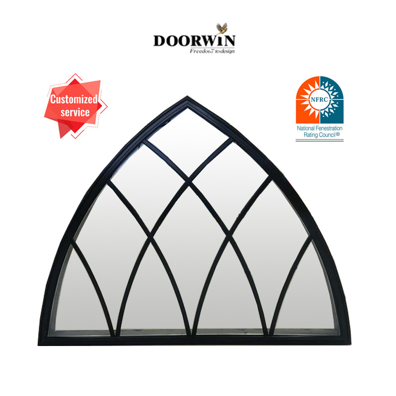 Verified Pro America Customized Specialty Shape Wooden Window Design Aluminum Wood Tempered Glass Arch Shaped Windows