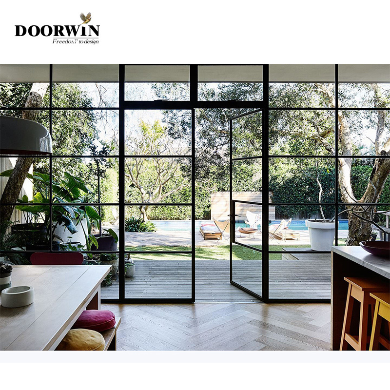 High Performance American Style Kitchen Balcony Greenhouse Lattice Glass Doors Ultra-Narrow Aluminum Swing Doors