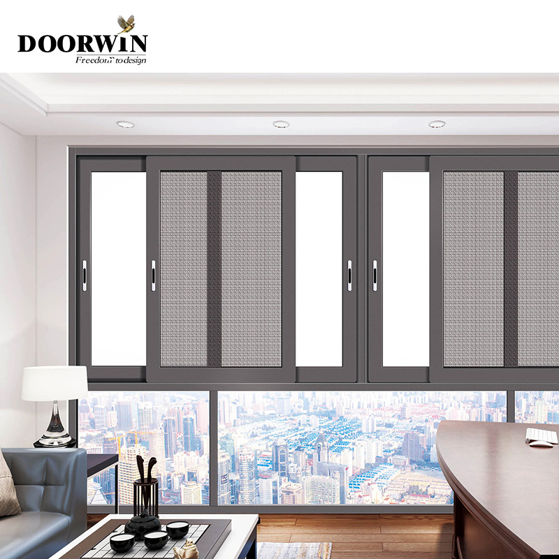 Doorwin American Style Double Glazed Tempered Glass Windows for house Energy Efficient Windows Aluminum 3 Tracks Sliding Windows