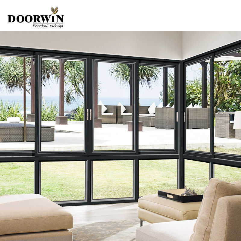 Doorwin American Style Double Glazed Tempered Glass Windows for house Energy Efficient Windows Aluminum 3 Tracks Sliding Windows