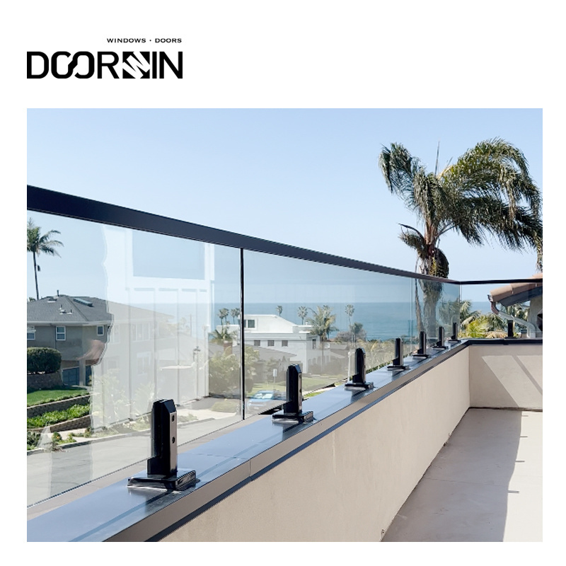 European Style Outdoor Balcony Fence with Stainless Steel Metal Handrails Safety Glass Railing Flooring Graphic Design Solution