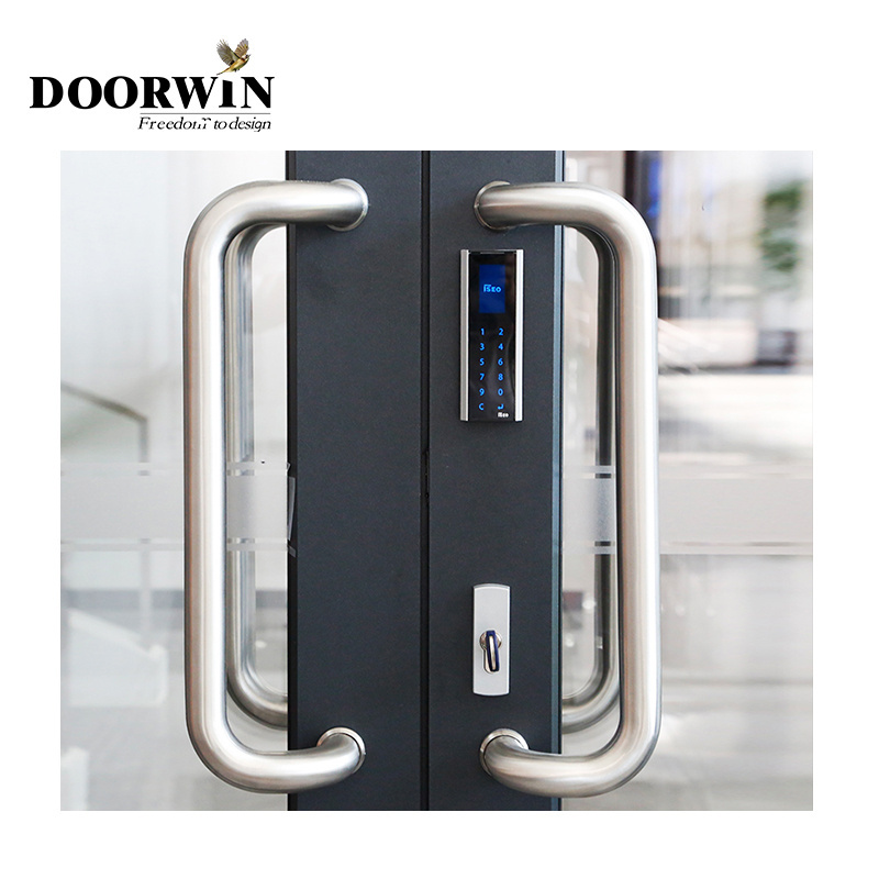 Doorwin Commercial Aluminum Soundproof Double Glass French Doors Floor Hinge Glass Door with Electronic Lock for Apartment