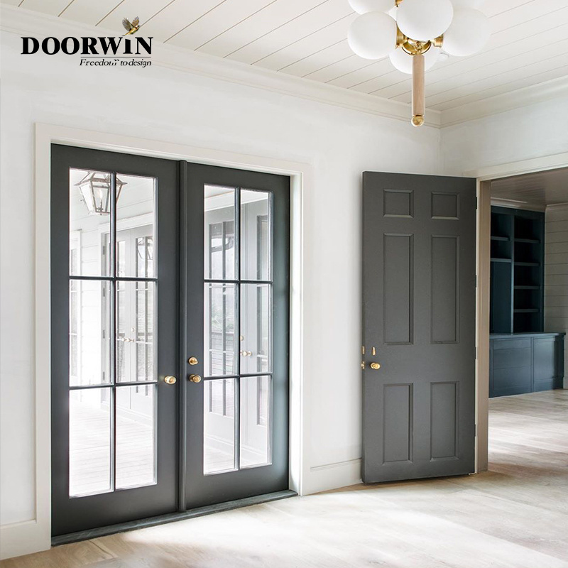 Doorwin Delaware Aluminum Soundproof Double Glass Exterior French Aluminum Frame Glass Swing Door