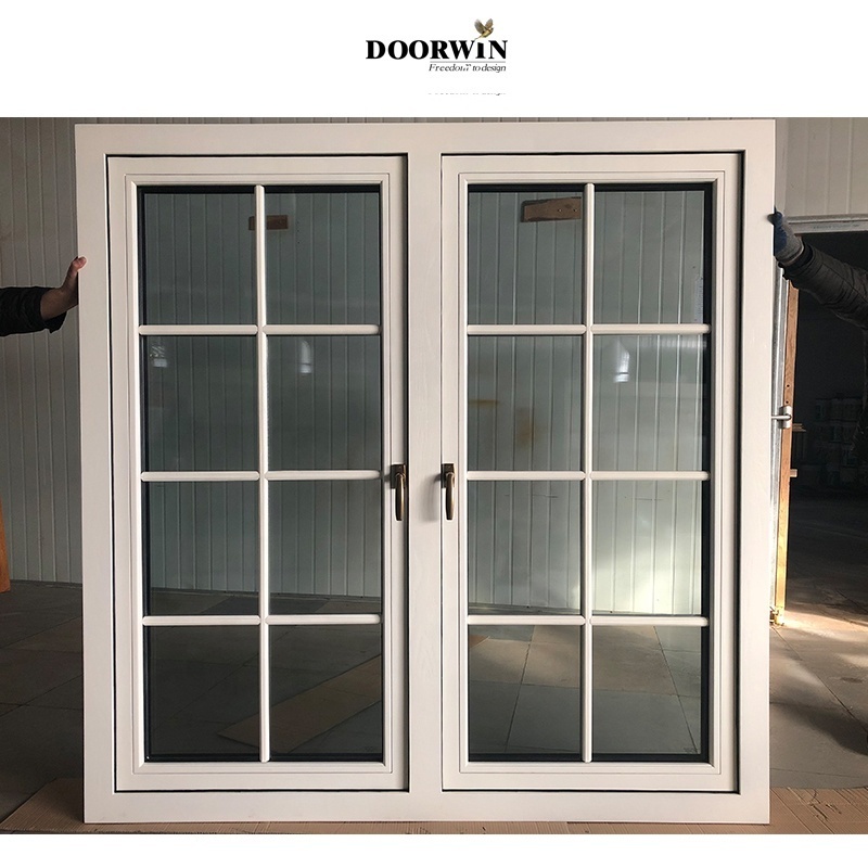 Modern Houses Double Glass White Oak Wood Composite French Style Casement Window With Simple Design Grills for Sale