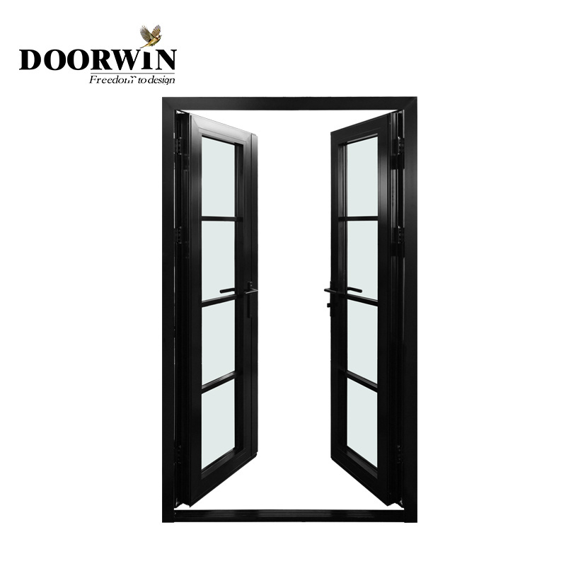 Doorwin Aluminum Soundproof Double Glasses Aluminum Frame French Commercial Doors