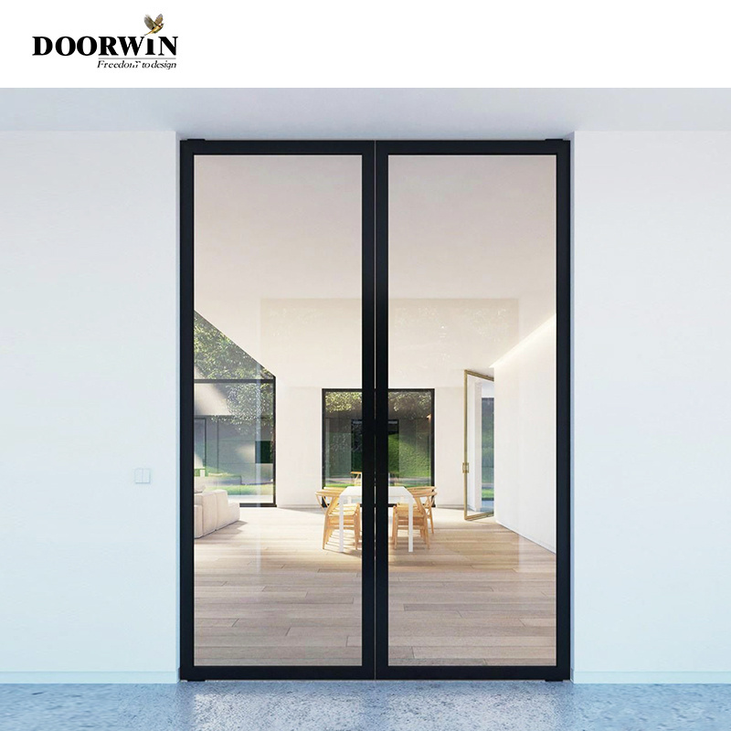 Doorwin Delaware Aluminum Soundproof Double Glass Exterior French Aluminum Frame Glass Swing Door