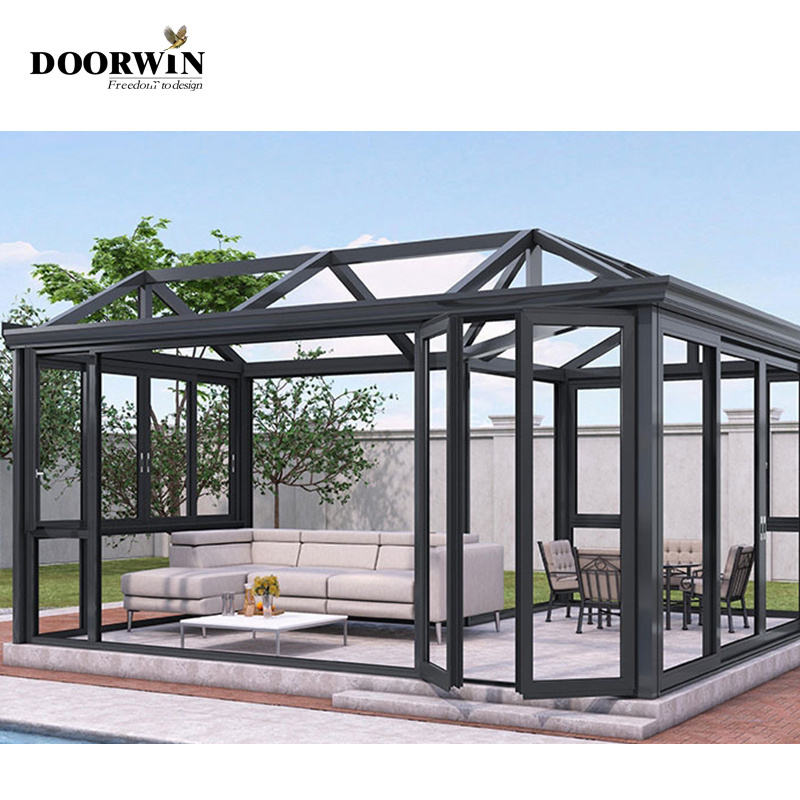 2023 Low-E Prefabricated Glass House Cabins And Garden Rooms New Design Green House Aluminium Tempered Lowes Glass Sunroom